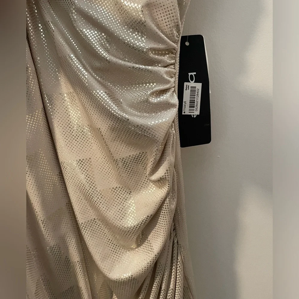 NEW Bebe Gold Sparkle Cowl Neck Lined Mini Slip Dress Size XL New Year's Dress! - Picture 4 of 12